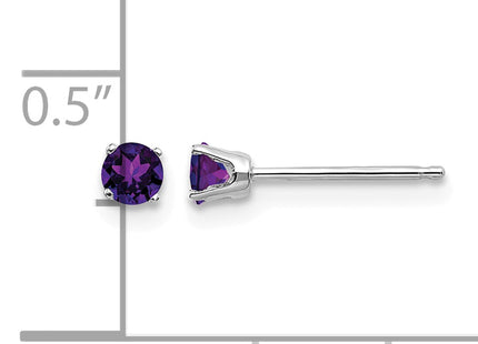 14k White Gold Amethyst Stud Earrings, 3 x 3mm