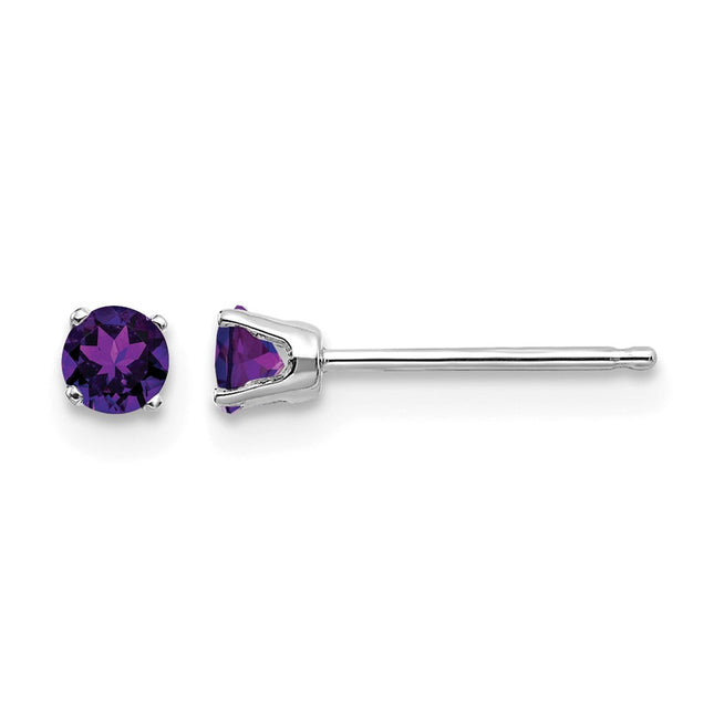 14k White Gold Amethyst Stud Earrings, 3 x 3mm