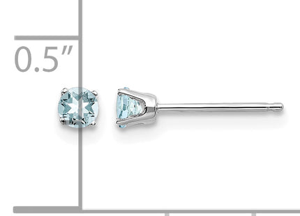14k White Gold Aquamarine Stud Earrings, 3 x 3mm