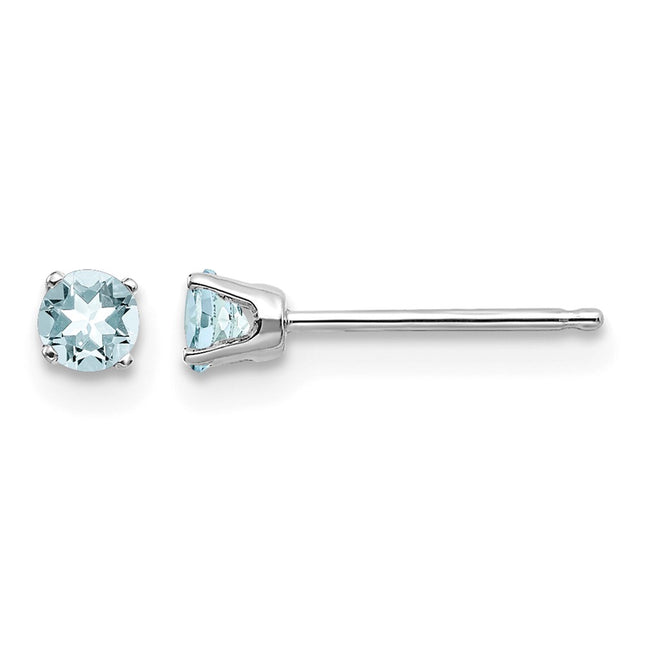 14k White Gold Aquamarine Stud Earrings, 3 x 3mm