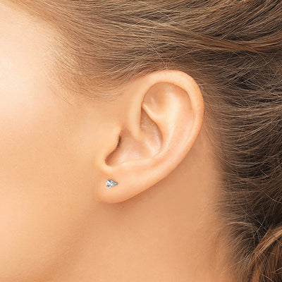 14K White Gold White Topaz Stud Earrings, 3 x 3mm
