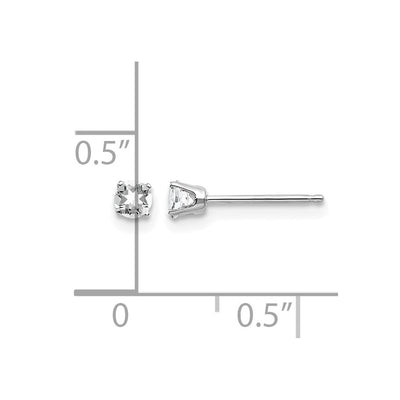 14K White Gold White Topaz Stud Earrings, 3 x 3mm