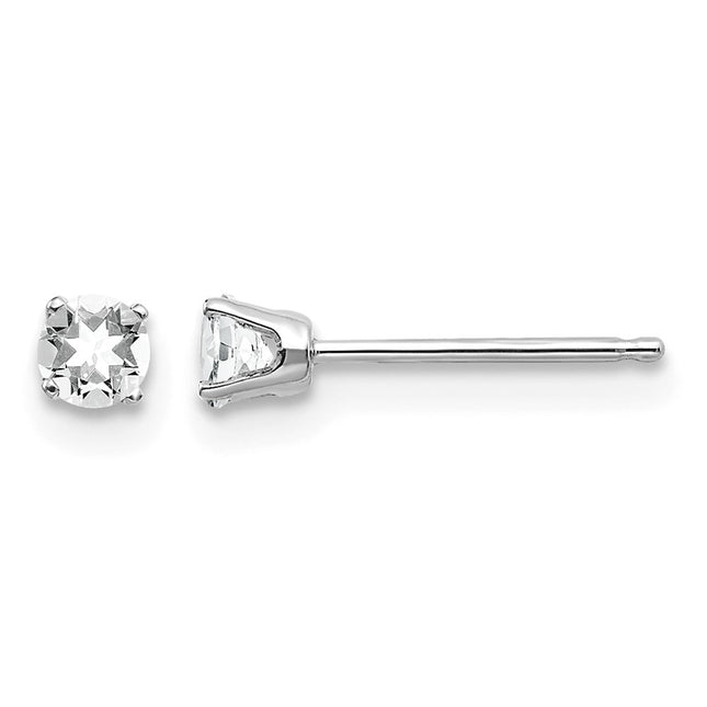 14k White Gold White Topaz Stud Earrings, 3 x 3mm