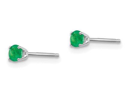 14k White Gold Emerald Stud Earrings, 3 x 3mm