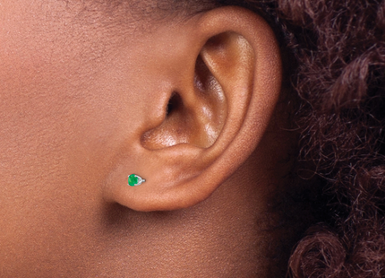 14k White Gold Emerald Stud Earrings, 3 x 3mm