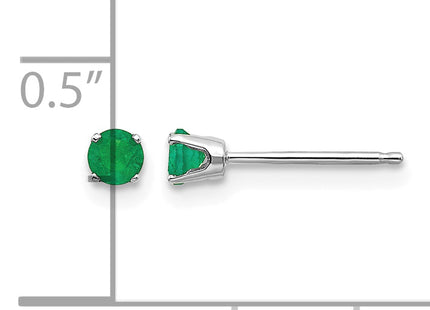 14k White Gold Emerald Stud Earrings, 3 x 3mm