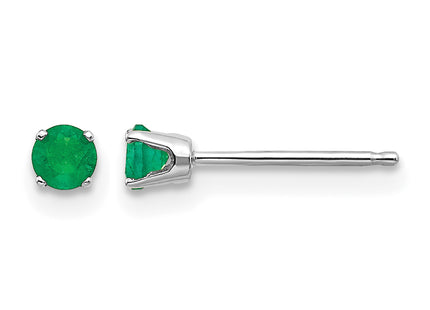 14k White Gold Emerald Stud Earrings, 3 x 3mm