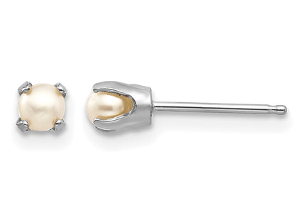 14k White Gold FW Cultured Pearl Stud Earrings, 3 x 3mm