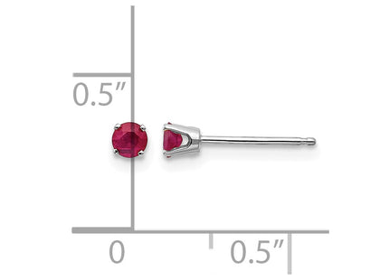 14K white gold ruby stud earrings, further view