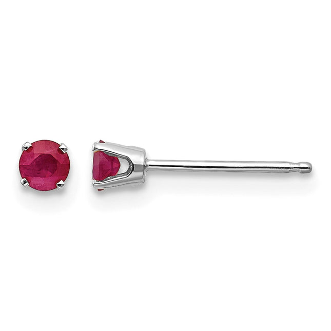 14k White Gold Ruby Stud Earrings, 3 x 3mm