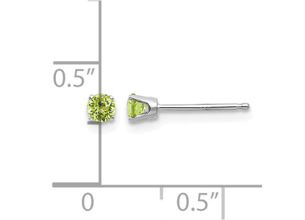 14K white gold peridot stud earrings, further view
