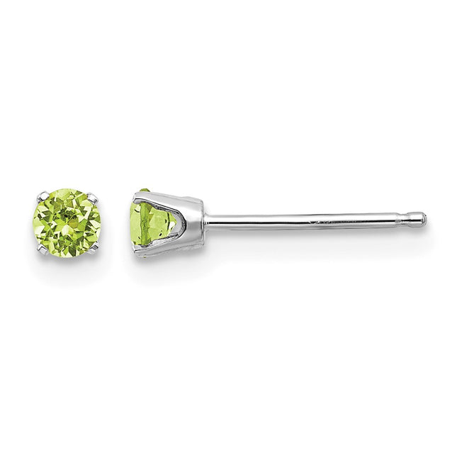 14k White Gold Peridot Stud Earrings, 3 x 3mm