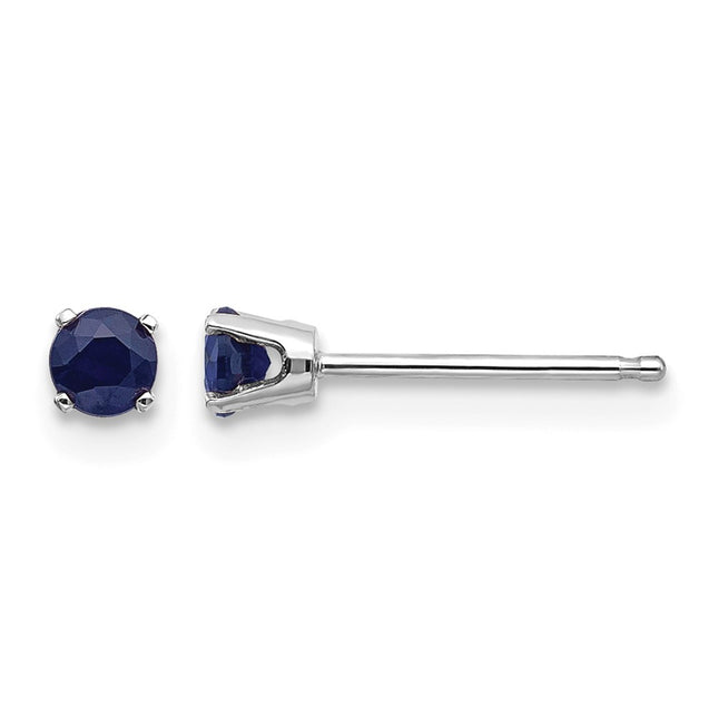 14k White Gold Sapphire Stud Earrings, 3 x 3mm