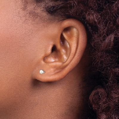 14K White Gold Opal Stud Earrings, 3 x 3mm