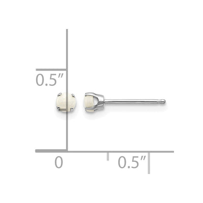14K White Gold Opal Stud Earrings, 3 x 3mm