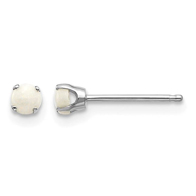 14k White Gold Opal Stud Earrings, 3 x 3mm