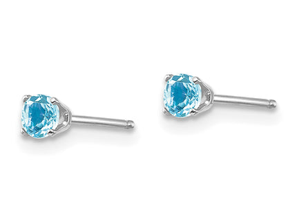 14k White Gold Blue Topaz Stud Earrings, 3 x 3mm