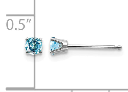 14k White Gold Blue Topaz Stud Earrings, 3 x 3mm