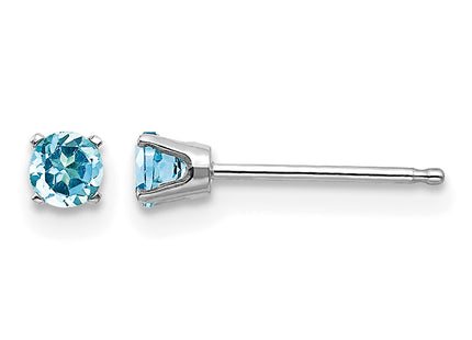 14k White Gold Blue Topaz Stud Earrings, 3 x 3mm