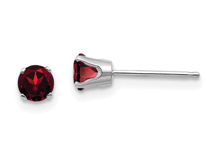 14k White Gold Garnet Stud Earrings (Style XBE121)