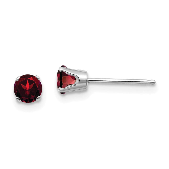 14k White Gold Garnet Stud Earrings, 4 x 4mm