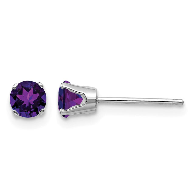 14k White Gold Amethyst Stud Earrings, 4 x 4mm