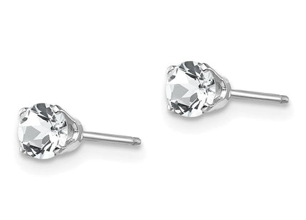 14k White Gold White Topaz Stud Earrings (Style XBE124)