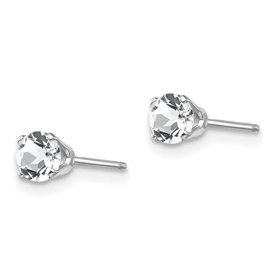 14K White Gold White Topaz Stud Earrings, 4 x 4mm