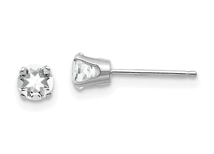 14k White Gold White Topaz Stud Earrings (Style XBE124)