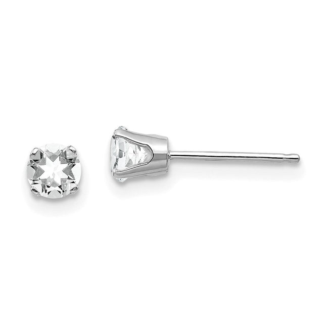 14k White Gold White Topaz Stud Earrings, 4 x 4mm