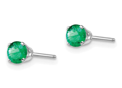 14k White Gold Emerald Stud Earrings (Style XBE125)