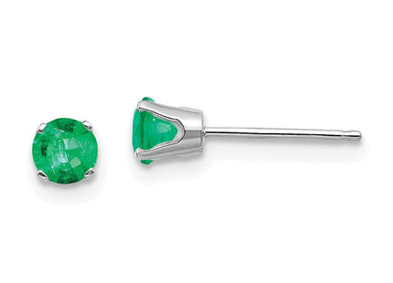 14k White Gold Emerald Stud Earrings (Style XBE125)