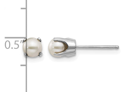 14k White Gold FW Cultured Pearl Stud Earrings, 4 x 4mm