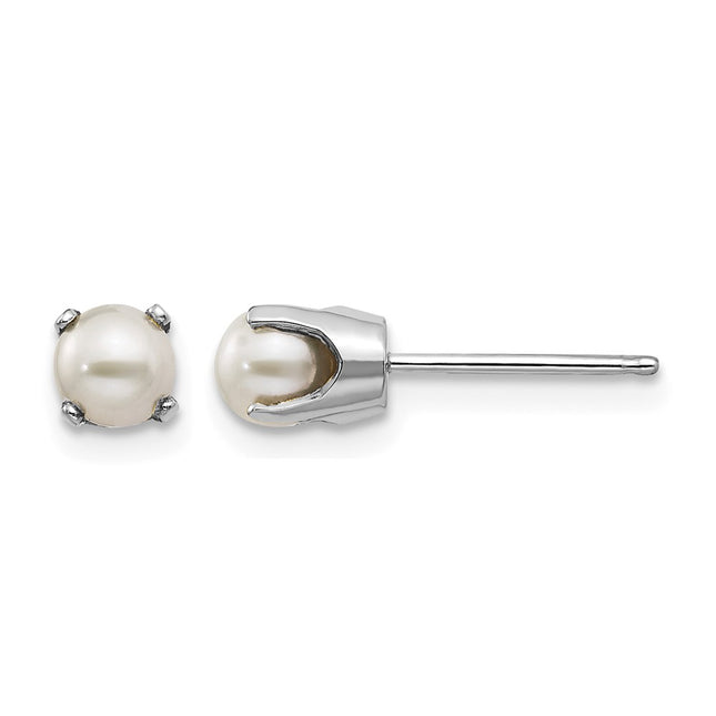14k White Gold FW Cultured Pearl Stud Earrings, 4 x 4mm