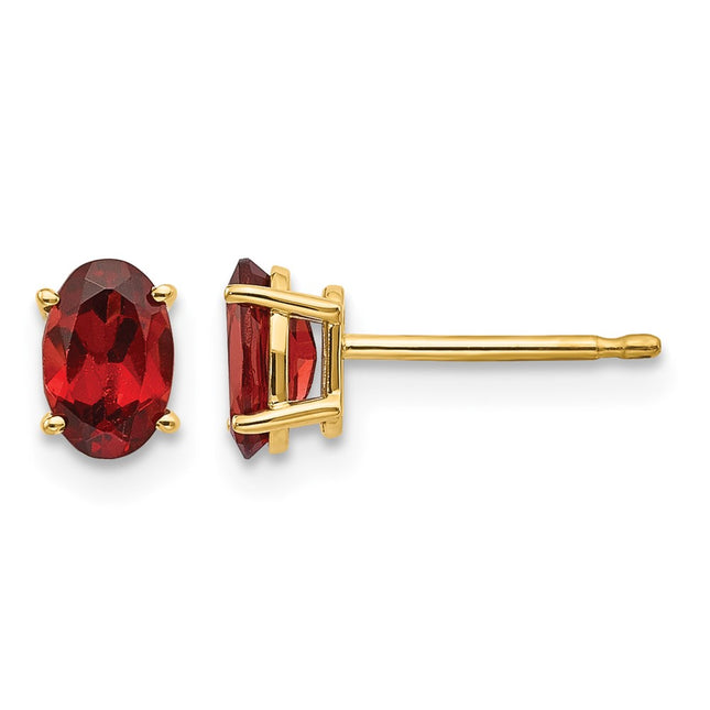 14k Garnet Earrings - January, 6.5 x 4mm