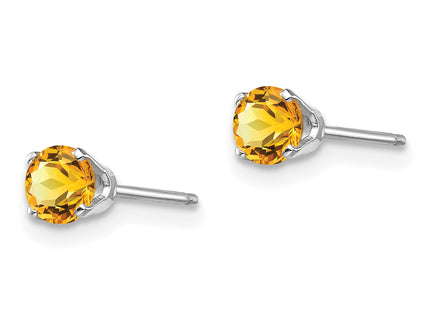 14k White Gold Citrine Stud Earrings, 4 x 4mm