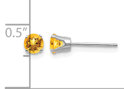14k White Gold Citrine Stud Earrings, 4 x 4mm