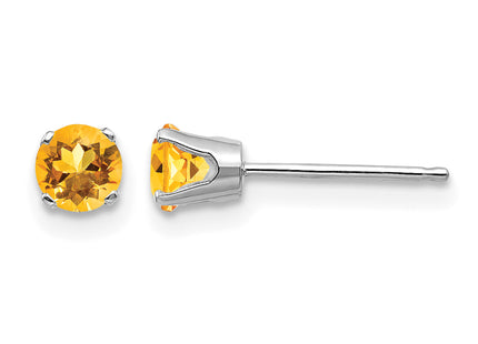 14k White Gold Citrine Stud Earrings, 4 x 4mm