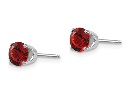 14k White Gold Garnet Stud Earrings, 5 x 5mm