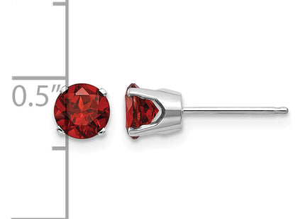 14k White Gold Garnet Stud Earrings, 5 x 5mm