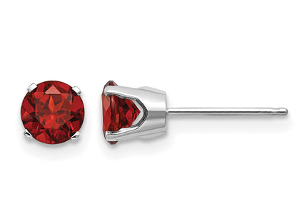 14k White Gold Garnet Stud Earrings, 5 x 5mm