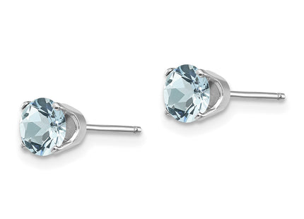 14k White Gold Aquamarine Stud Earrings, 5 x 5mm