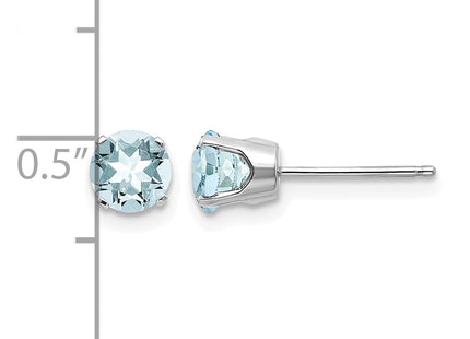 14k White Gold Aquamarine Stud Earrings, 5 x 5mm
