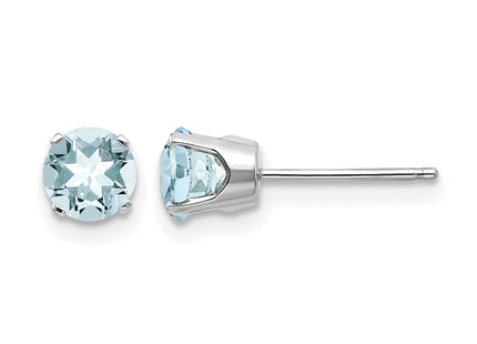 14k White Gold Aquamarine Stud Earrings, 5 x 5mm
