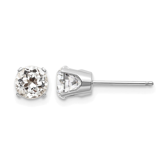 14k White Gold White Topaz Stud Earrings, 5 x 5mm