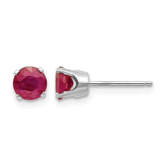 14k White Gold Ruby Stud Earrings, 5 x 5mm