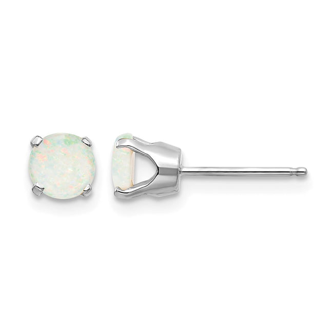 14k White Gold Opal Stud Earrings, 5 x 5mm