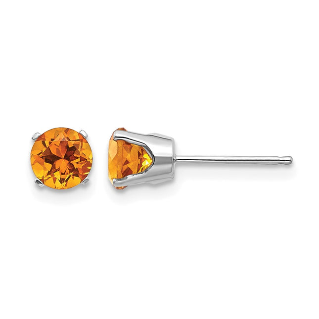 14k White Gold Citrine Stud Earrings, 5 x 5mm