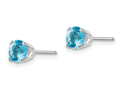 14K white gold blue topaz stud earrings, alternate view