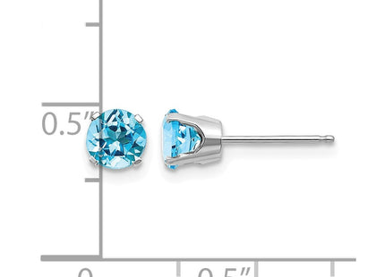14K white gold blue topaz stud earrings, further view